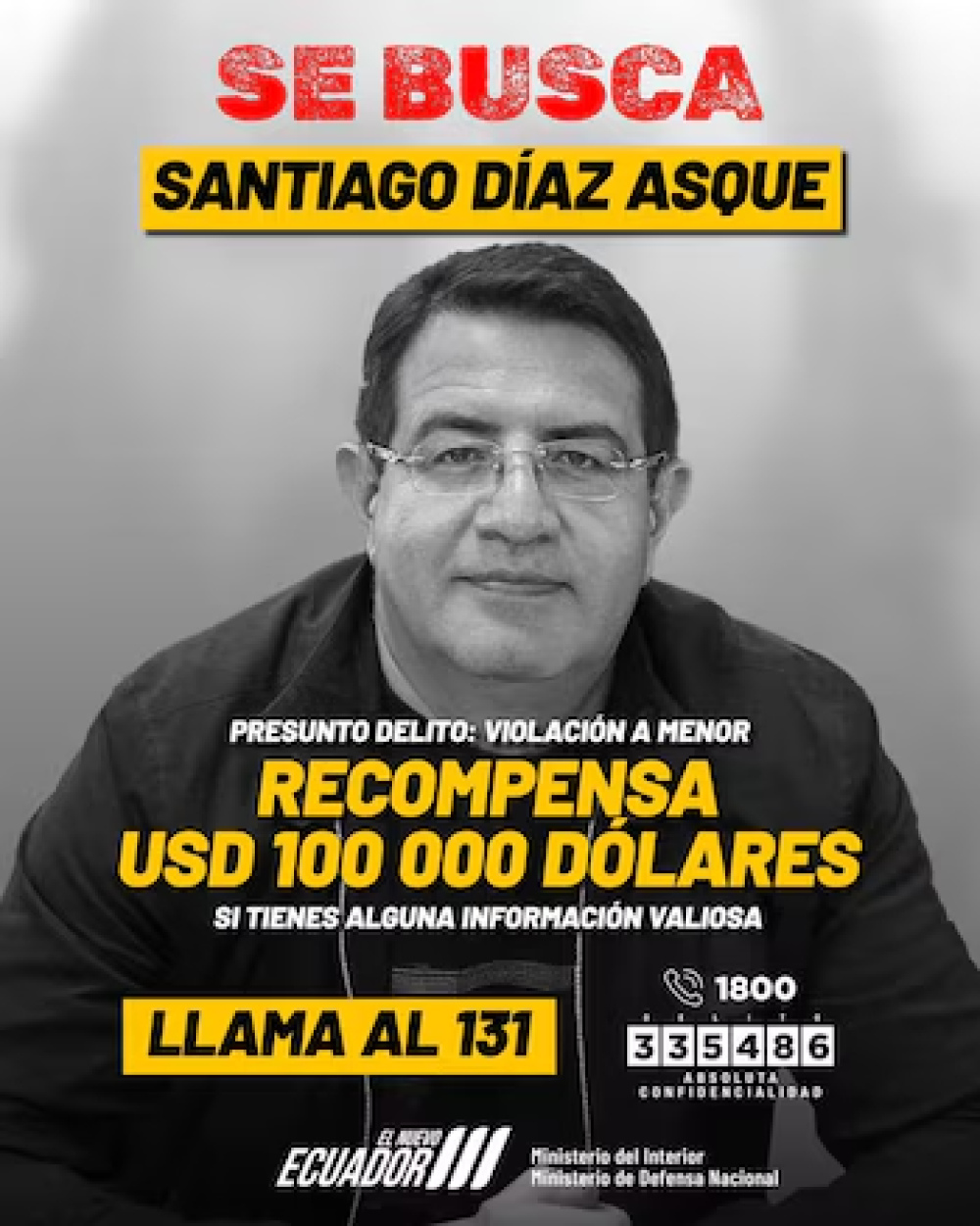 Ecuador ofrece una recompensa de 100 mil dólares para encontrar al legislador correísta acusado de violar a una menor