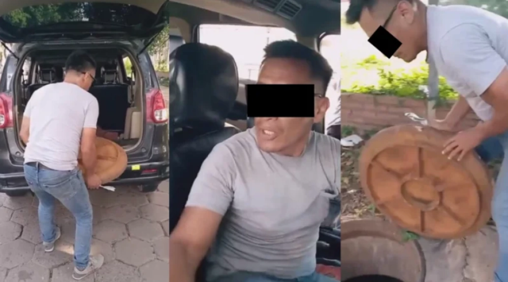 Atrapan a dos personas presuntamente robando tapas de alcantarilla en Santa Cruz